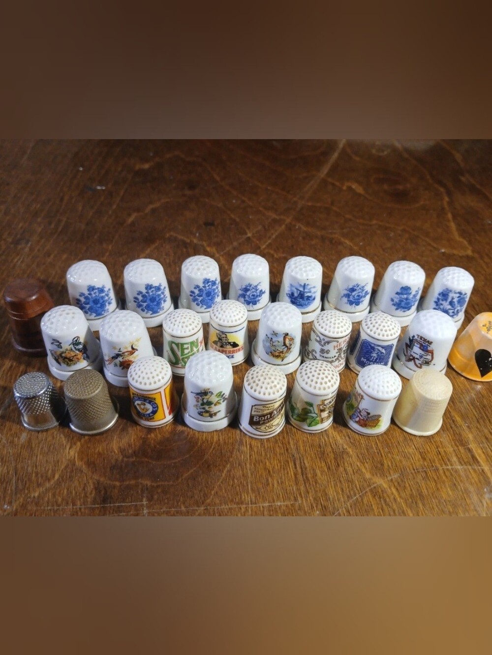 Decorative White Porcelain Thimble 25 Piece Collection - Blue Floral & Assorted